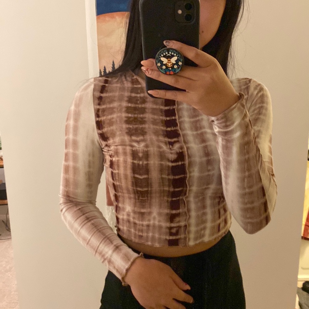 Crop Long Sleeve Tie Dye Brown